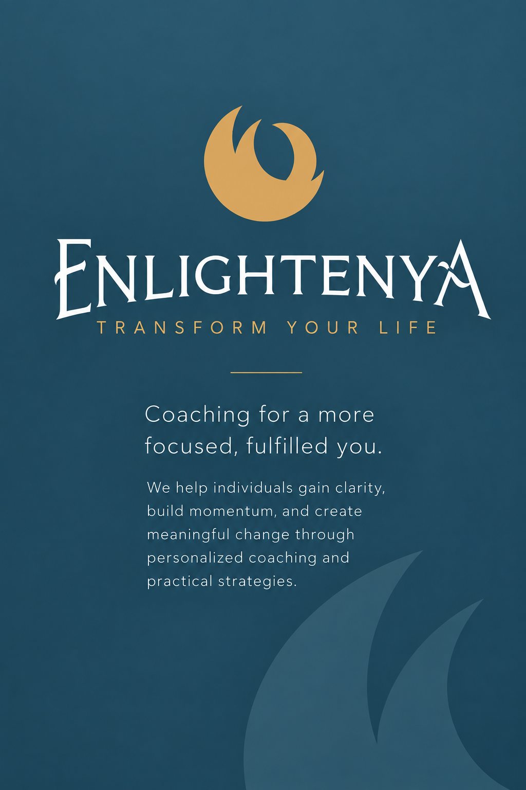 Enlightenya logo and tagline on deep blue