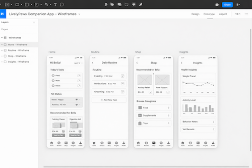 Lively Paws App Wireframes